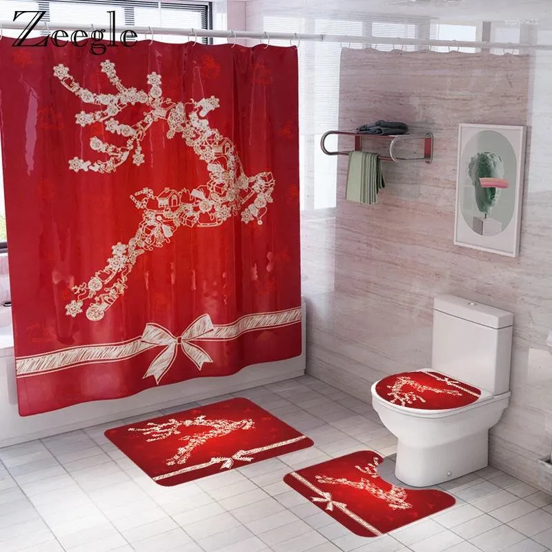 Bath Mats Zeegle Christmas Bathroom Curtain And Mat Set Anti Slip Carpets Waterproof Shower Washable Rug