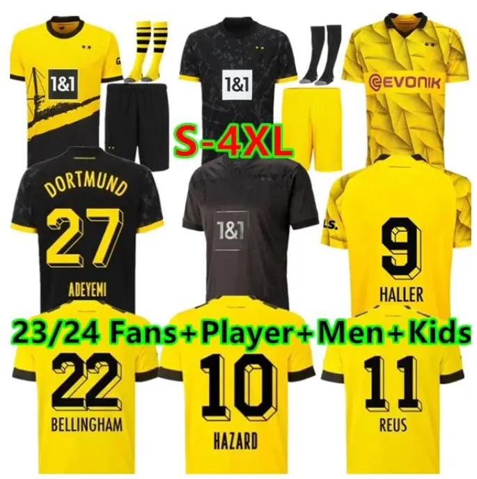 23 24 Reus Dortmundsサッカージャージ23 24ボルシアサッカーハラ​​ーフットボールシャツベリンガムネオンゲルハメルスブラントメンズスペシャルキットオールブラックマイロデフット