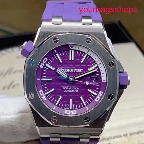 Classic AP pols Watch Royal Oak Offshore Series 15710st Limited Edition Purple Back Transparant Mens Fashion Leisure Business Sports Mechanical Diving Watch