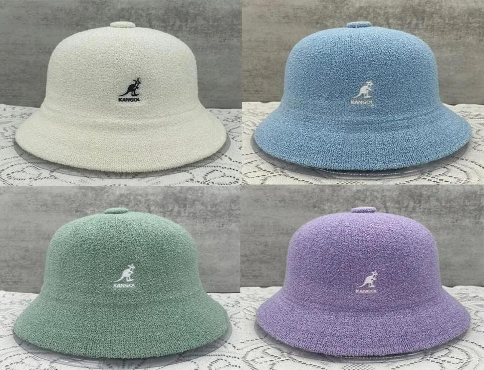 Basker stickade känguru hink hattar klassisk logotyp kangol kvinnlig målare hat tidvatten unisex fiskare mössa mesh andningsbara sol hatberets1428061