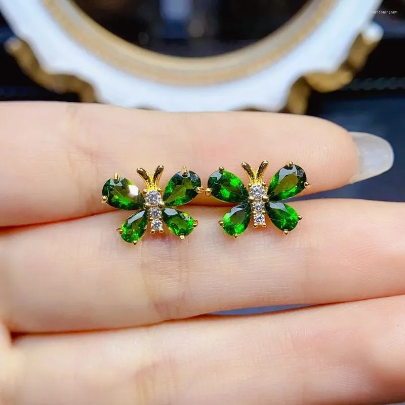 Boucles d'oreilles Stud FS Fashion S925 STERLING Silver 4 6 Certificat de papillon naturel de diopside