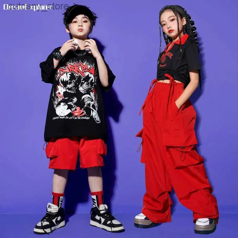 Trousers Girls Hip Hop Polo Shirt Loose Pants Boys Print T-shirt Street Dance Cago Shorts Child Streetwear Clothes Sets Kids Jazz Costume L46