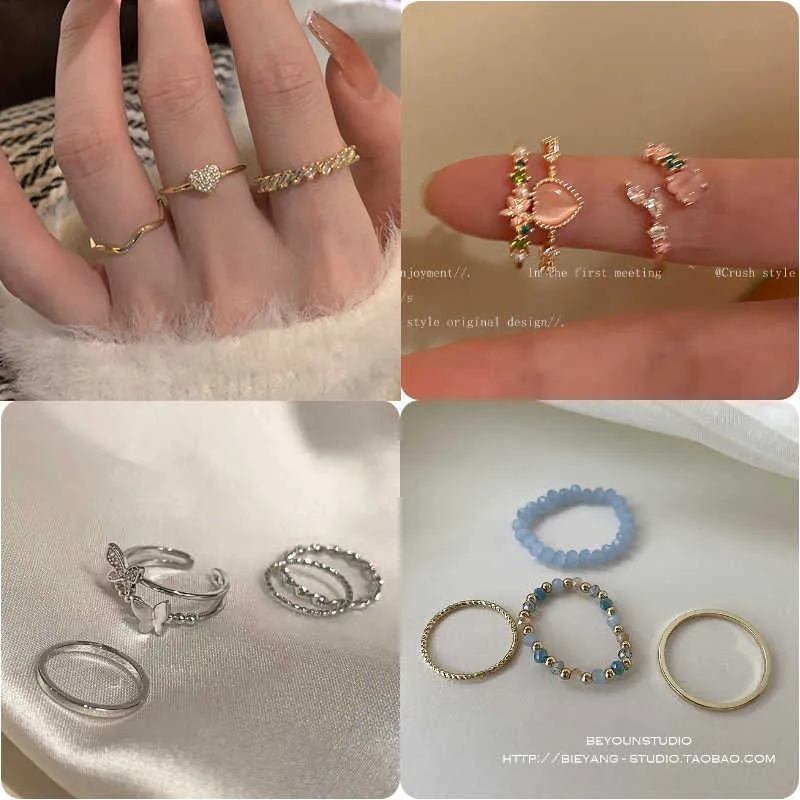 Super fairy fjäril fyra stycken ring set kvinnlig ins personlig pekfinger röd cool vind nischdesign