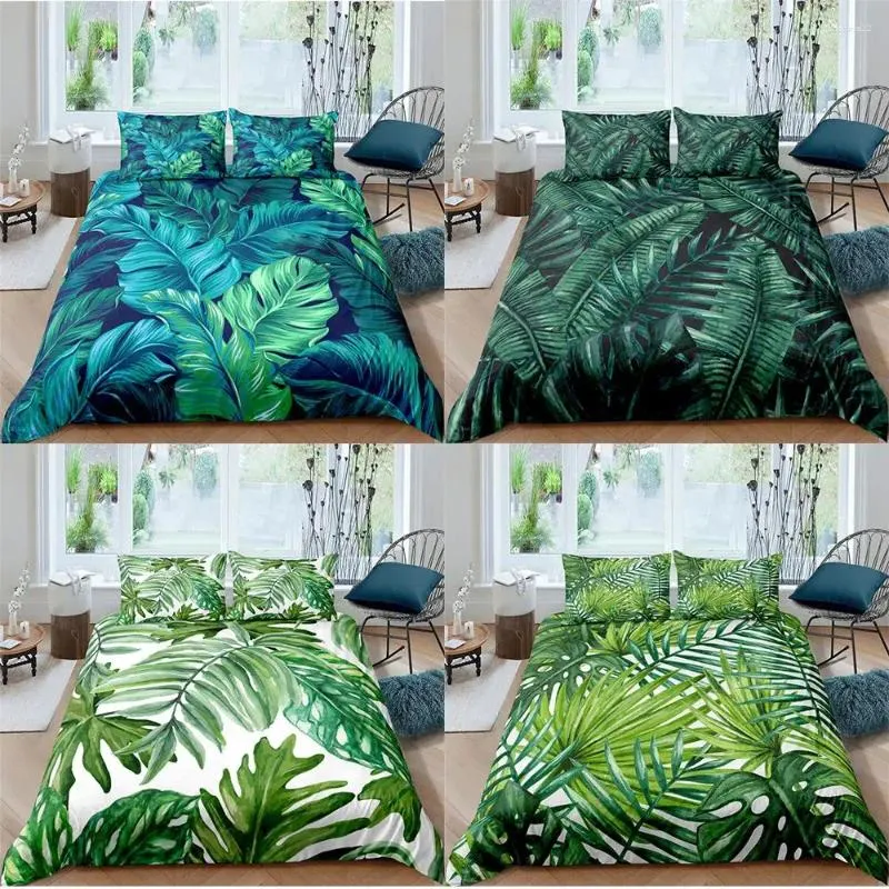 Постилочные наборы 3D пальмовые листья наборы подмолочная наволочка для домашней спальни роскошная кровать 2/3pcs богемный одеяло