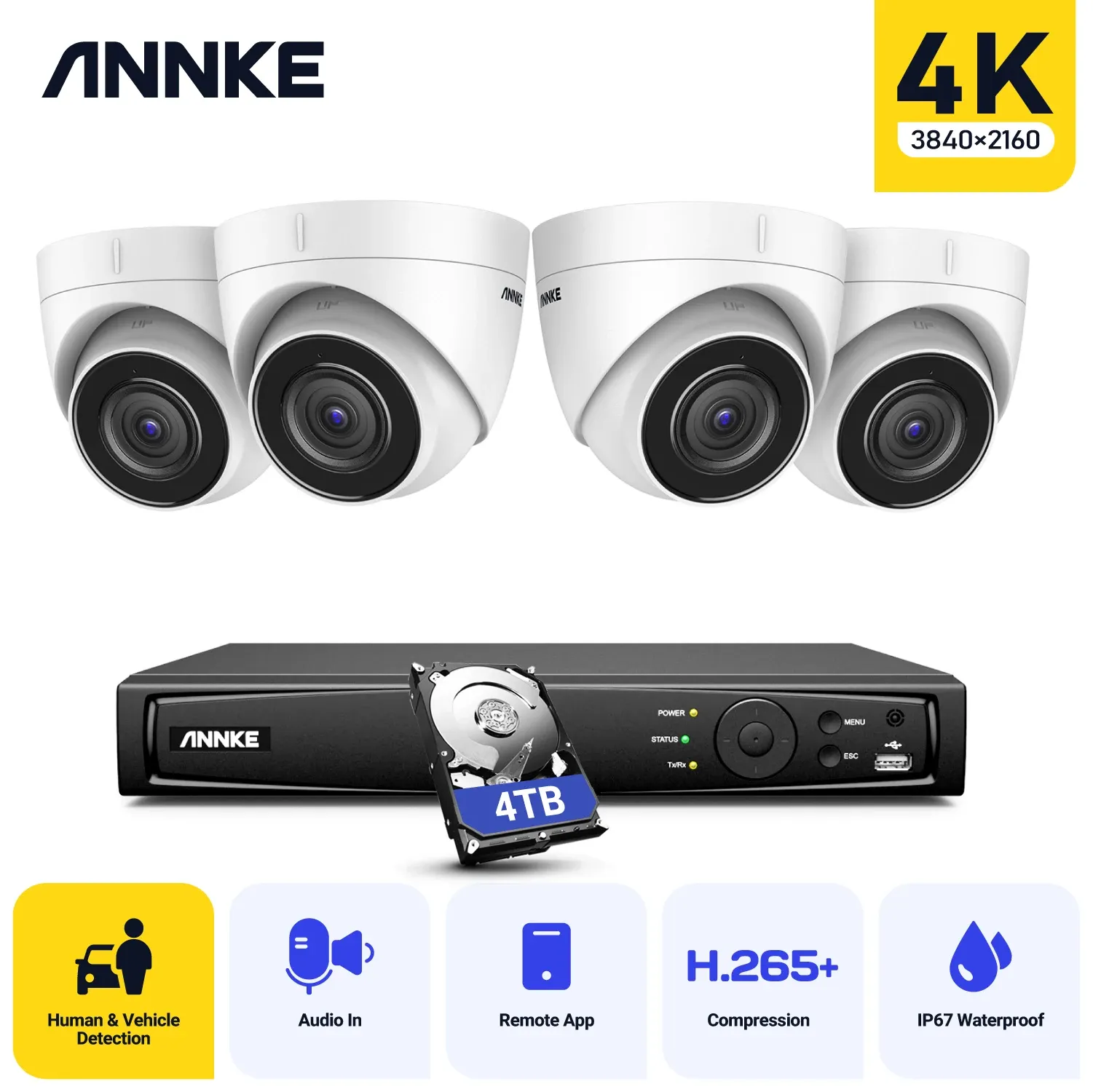 Система Annke Poe Camera Outdoor Kit 4K Ultra HD H.265+ Система камеры камеры камеры CCTV CCTV Система камеры CCTV 8MP ONVIF