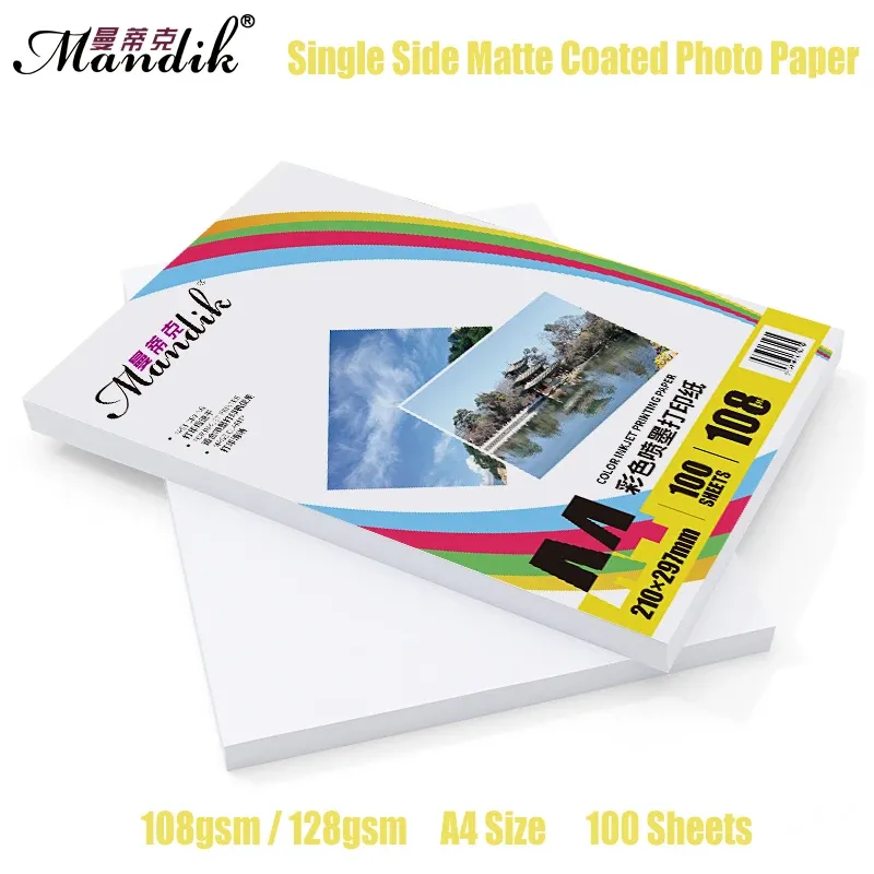 Paper 100 Sheets 108g 128g A3 A4 Single Side Matte Coated Photo Paper For Color Inkjet Printers