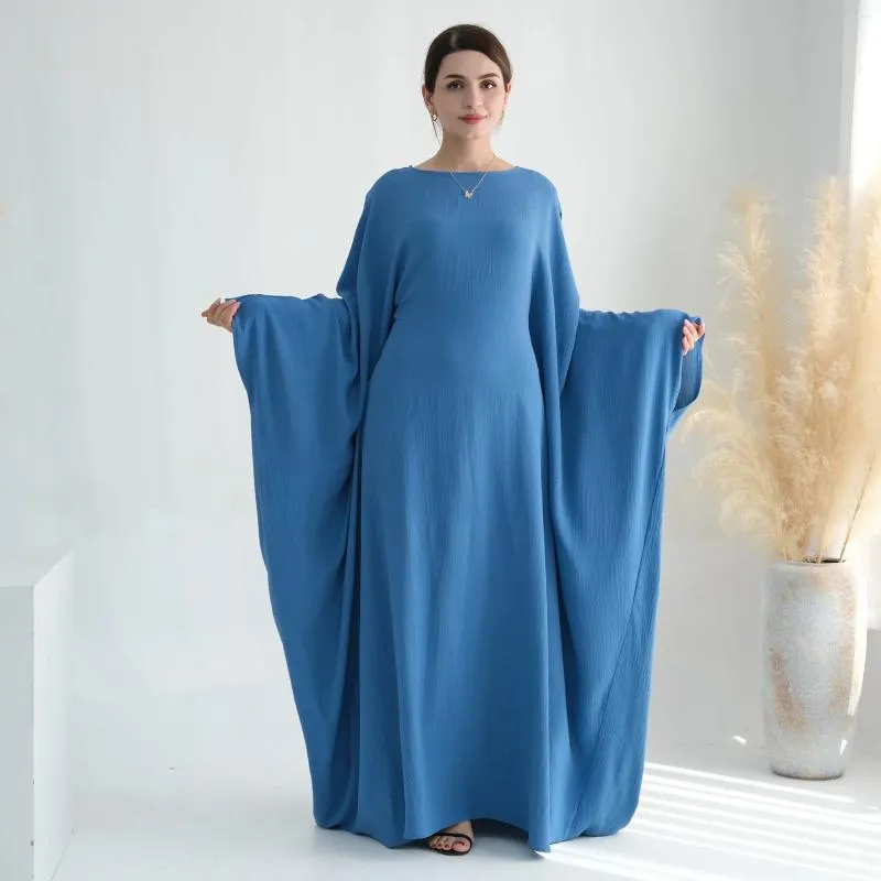 Roupas étnicas Modestas de manga de morcego de morcego Islam Dubai Turquia Eid Mulheres Mullim Mulheres Plain Plain Middle Oriente Médio Ramadã Feminino Kaftan Jalabiya