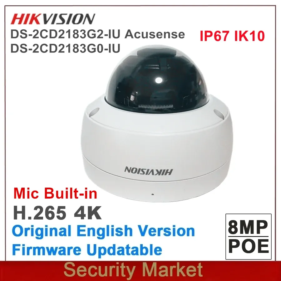 Cameras Original Hikvision 8MP DS2CD2183G2IU AcuSense 4K WDR IP IR POE Security Dome Network Vandal Surveillance Camera Buildin Mic