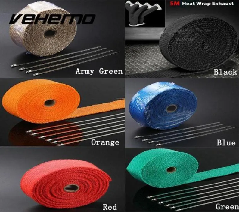 Vehemo Vehemo 5m x2quot Titanium Temp Exhaust Heat Wrap 5 Colors Heater Resistant Downpipe 10 Ties Car Motorcycle Tape Replaceme7627939