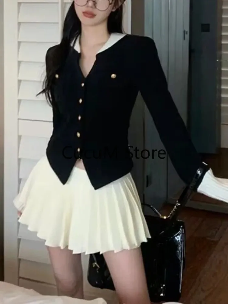 2023 Autumn Japanese Style Fashion Set Set Elegant Woman Crop Tops Blazers Slim Y2K Mini Suit Female Casual 240403