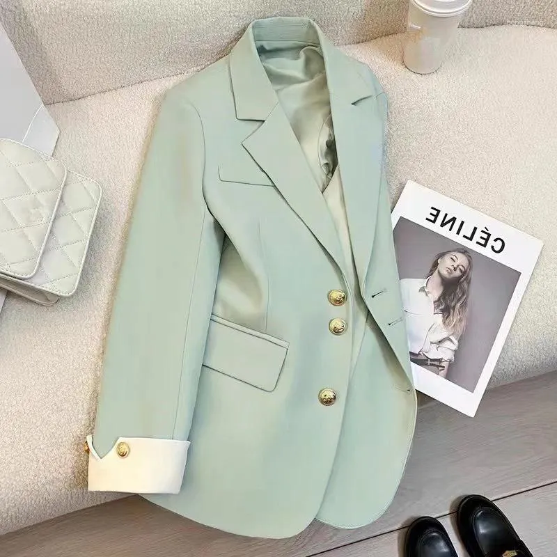 Kombinezony dla kobiet wiosna jesień Gracefu Green Blazers Korean Office Lady Casual Suit Kurtki 2024 Work Płaszcze Kobiece Fashion Tops