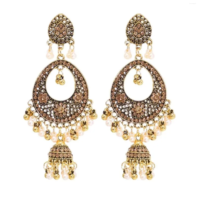 Dingle örhängen traditionell etnisk klocka hänge indien jhumka rund snidad pärla kristall droppe afghan oxiderade kvinnors smycken