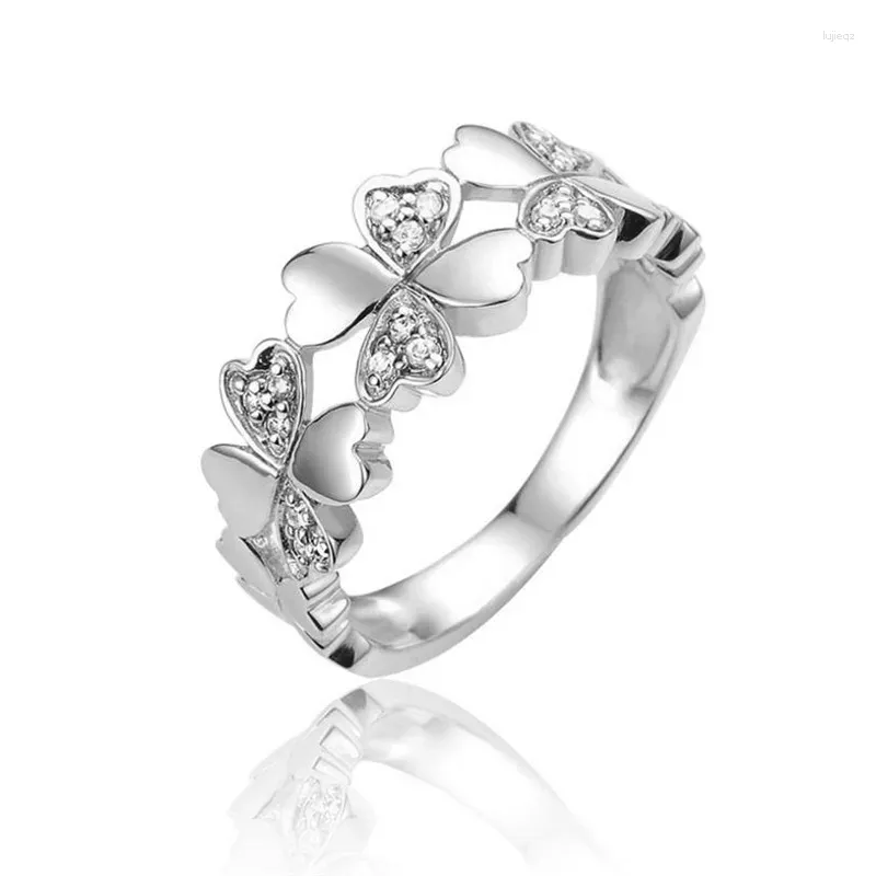 Ringas de cluster Trendy Silver 925 Feminino Sterling Feminino Acessórios para Casamentos de Casamento de Zircão Anel de trevo para mulheres charme de jóias Bijou