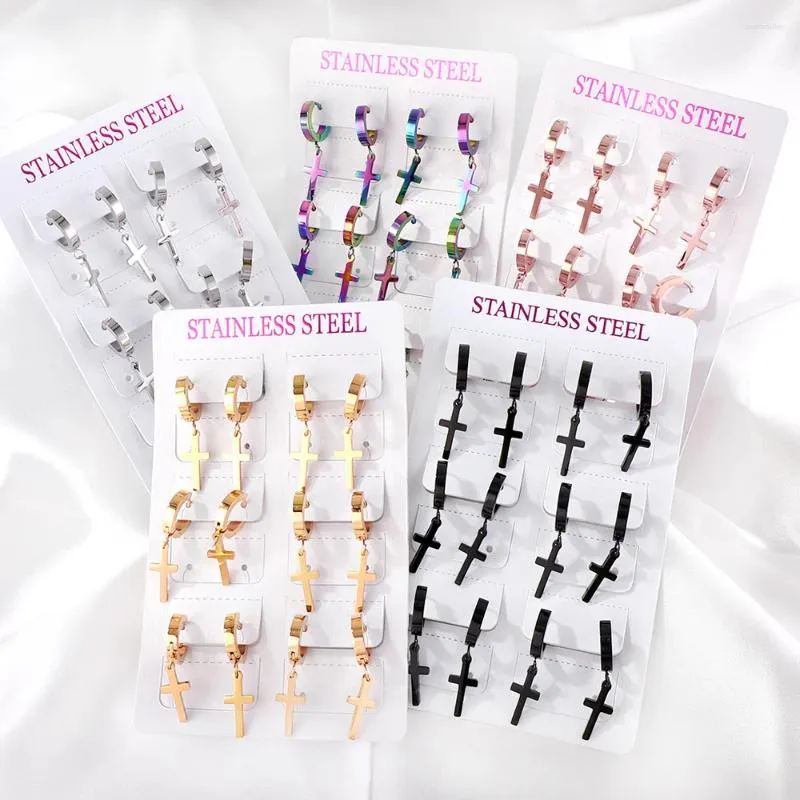 Dangle Earrings 6 Pairs Punk Stainless Steel Cross Drop For Women Men Cool Teens Fashion Jewelry Brinco Gifts Accessories Wholesale