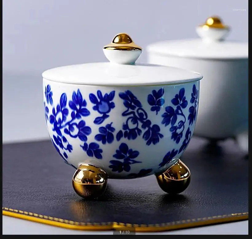 Schalen blau und weiße dreibeinige Keramikschale mit Deckersuppe Dessert-Servierplatte Dinnerteller Obstsalat