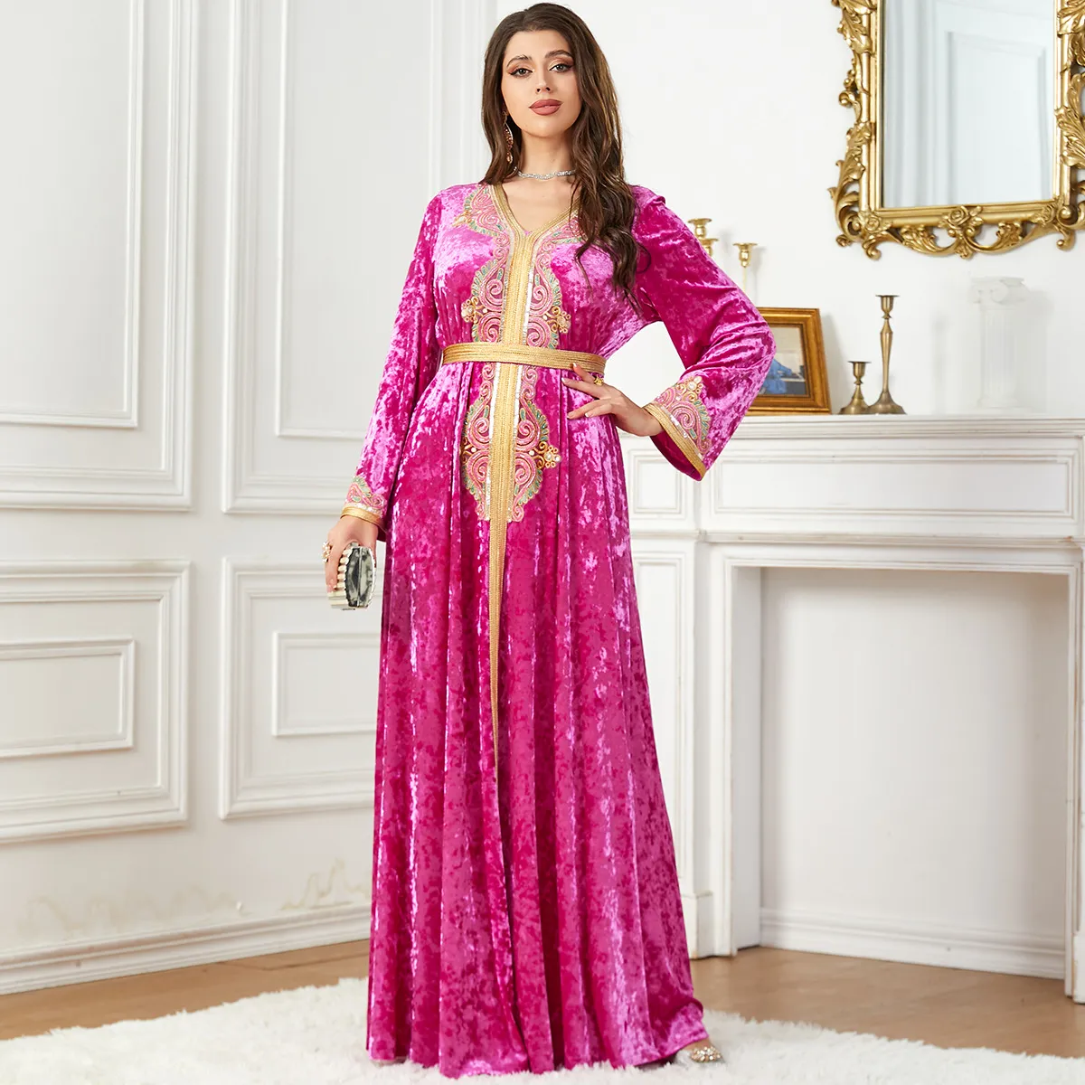 3745 Arabian Costume Autumn Winter New Velvet Dress Middle East Dubai Border Border Fashion Women's Robe