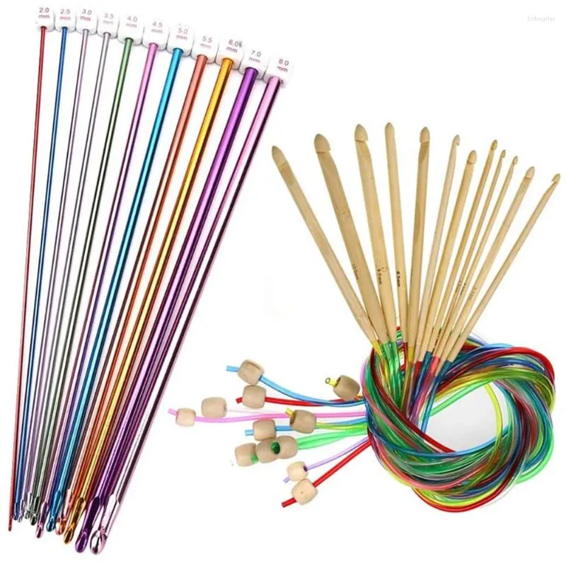 Decorative Plates 23 Pieces Tunisian Crochet Hooks Set 3-10 Mm Cable Bamboo Knitting Needle With Bead Carbonized Hook