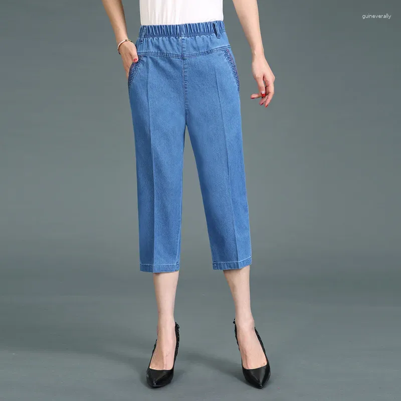 Jeans de femmes décontractées capris féminine femme pantalon denim de la veau de veau maman haute taille jean pour femme Mujer