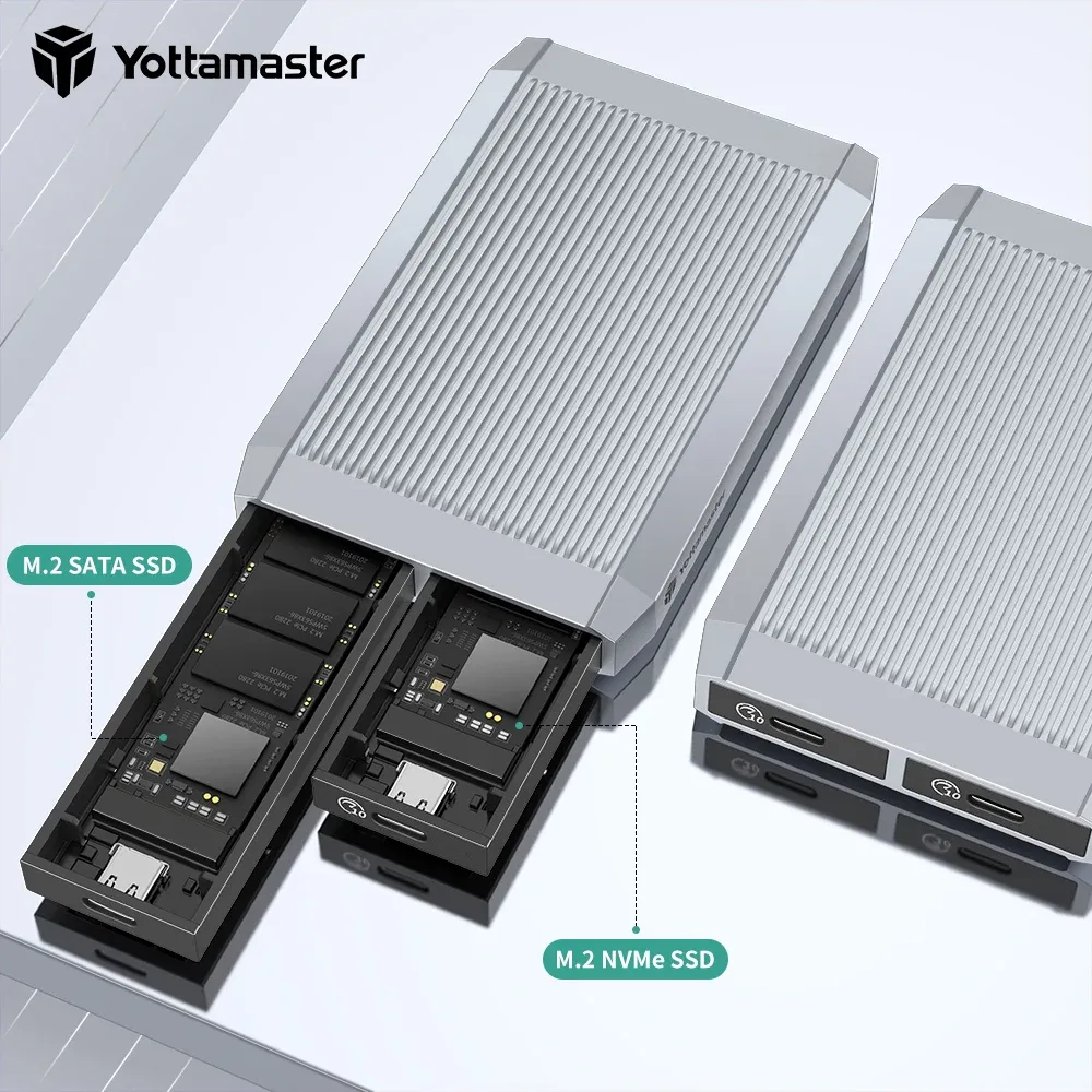 Myszy Yottamaster 10 Gb / s narzędzie Dual Bay M.2 NVME 2Bay SSD Obudowa 10 Gbps Blazing Speed ​​3 Thunderbolt 3 Kompatybilny dla systemu Windows