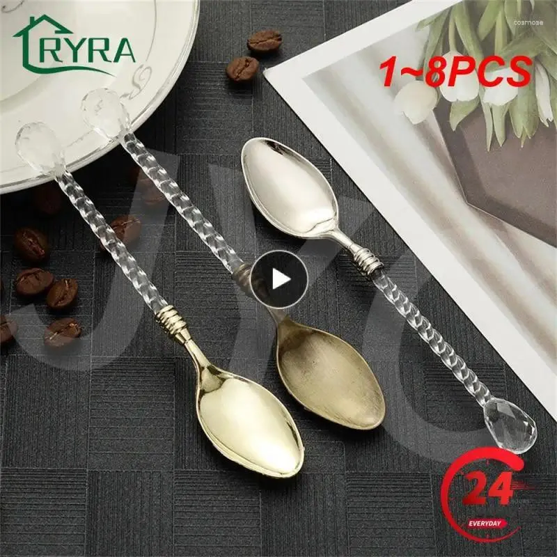 Coffee Scoops 1-8PCS Crafts Vintage Ins Creative Crystal Hand Ice Cream Dessert Mixing Spoon