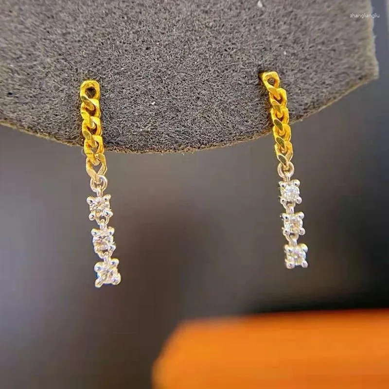 Kolczyki Dangle Real 18K Gold Natural Diamond Stud Pure Au750 Kubańskie Tassel dla kobiet Prezenty biżuterii