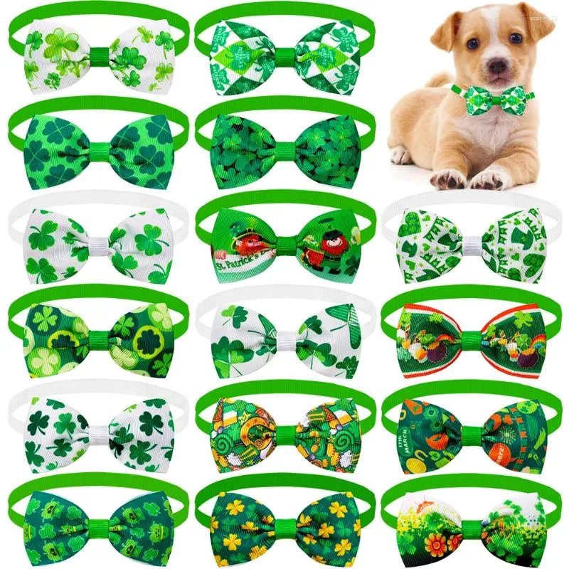 Abbigliamento per cani 10pcs St Patrick's Day Pet Formies Bowtie Cat Wow Tieties White Green Bows Bowties Dogs Dogs Dogs
