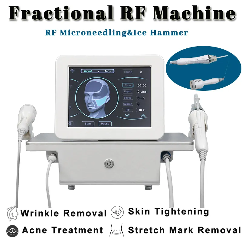 Double poignées RF Machine à micro-aiguilles fractionnaires Acné Traitement Pore Retrait glacial Hammer Calm Skin Portable Design