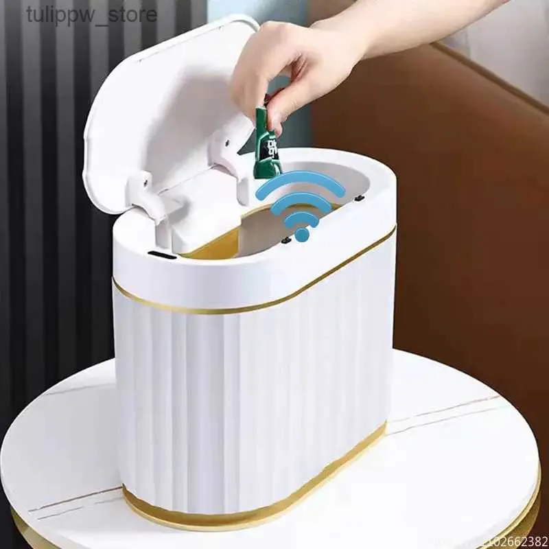 Bins de desecho 5L Impermeabilizante de sensor automático de basura CAN DEL ESCRITOR CASTA DE PAPEL DE PELÍCULO DESCUBRA INDUCCIÓN DE LUXURY Bin inteligente para el dormitorio de baño HOM L46