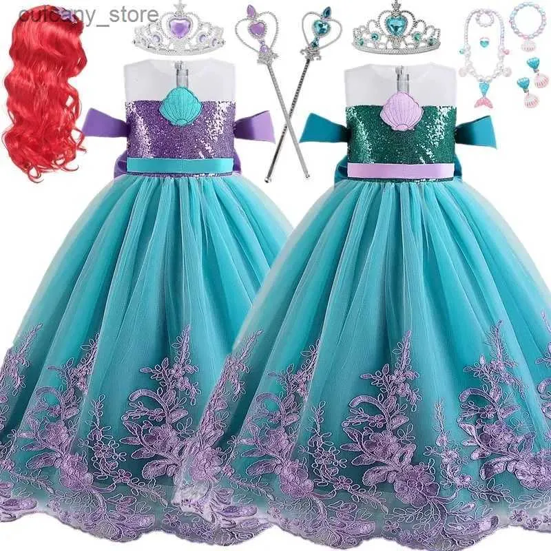 Robes de fille 2023 Nouveau costume de sirène d'Halloween pour les filles Birthday Carnival Party Litt Mermaid Cosplay robe pour filles 4 à 10 ans L240402