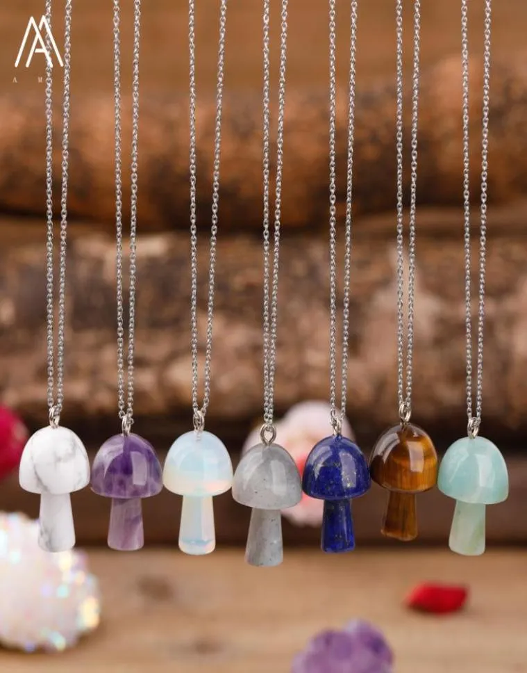 Snidade ädelstenar svamp hänge charms rostlös kedja kvinnor läker kristaller figuren hänge halsband smycken1255087