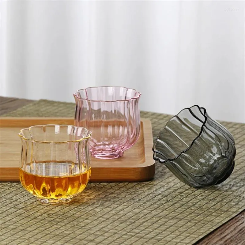 Weingläser japanische Blütenblattmuster Farbe Hoch Borosilikat Glass Tee Haushaltshitze-resistentes einfaches Wasserset
