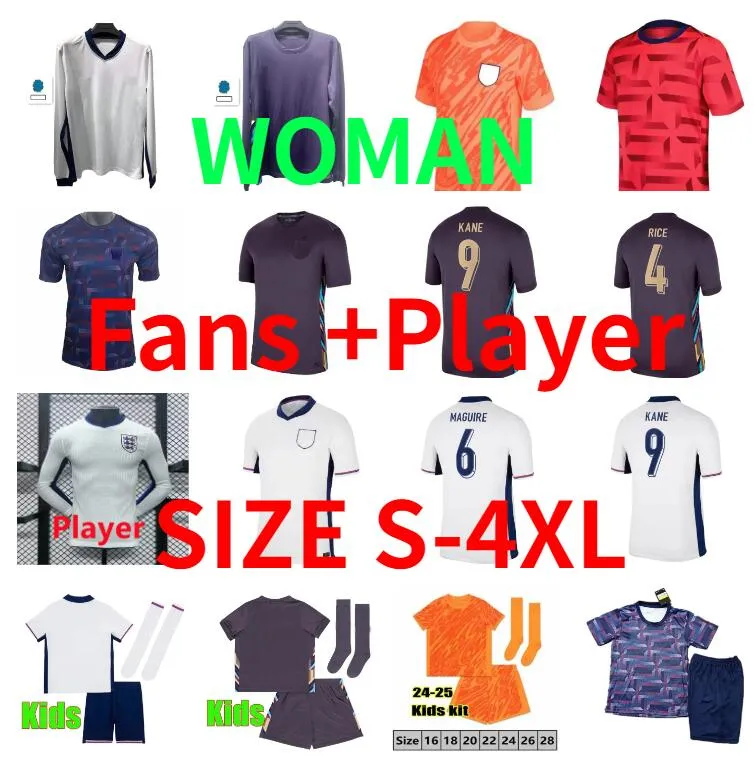 2024 2025 Koszulki z piłki nożnej Anglii Bellingham Kane Rashford Grealish Sterling Mount Saka 23 24 25 mężczyzn Kit Kit Kit Football Wersja gracza z długim rękawem