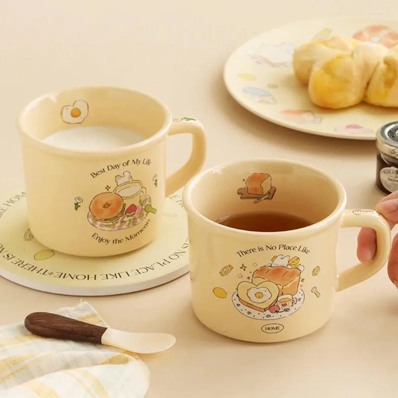 Muggar kawaii kaffemugg härlig bagel rostat bröd blomma allround söt mönster krämig morgon frukost mjölk keramik tonåringar cup