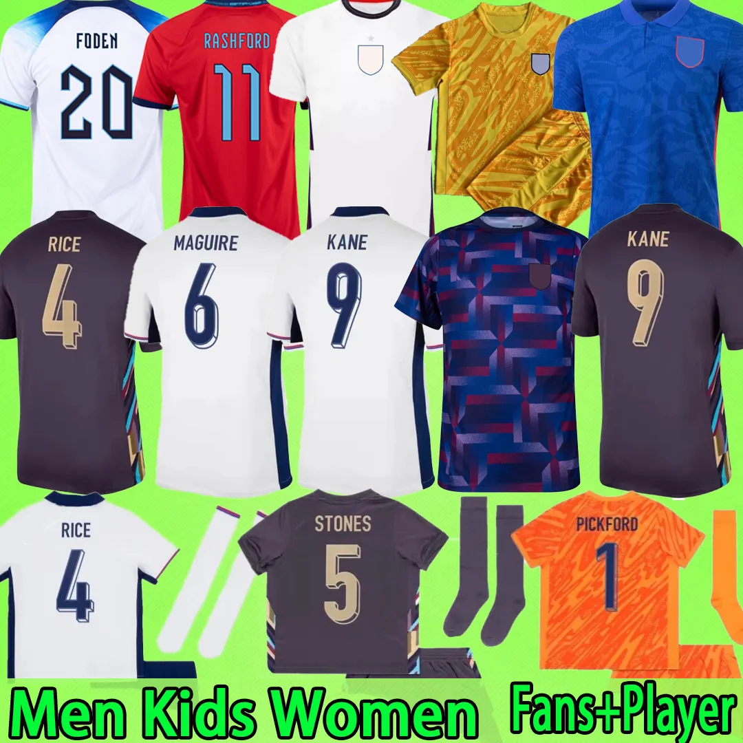 2024 Englands piłka nożna koszulka kobiet mężczyzn Kis Kit Football Shirt Kane Bellingham Foden Rashford Rooney Pre Match GK Bramkarz Bramkarz z długim rękawem Wersja gracza