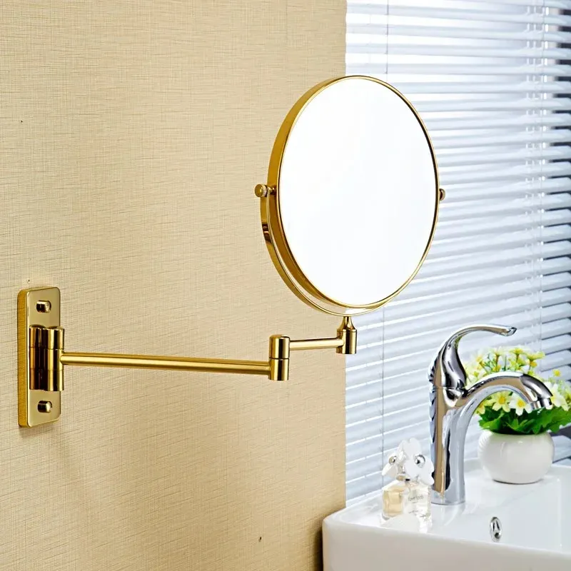 매트 6 인치 벽 마운트 욕실 거울 360도 텔레스코픽 접이식 2- 페이스 이중 욕조 화장품 미러 메이크업- 벽 마운트 접이식 화장품 거울