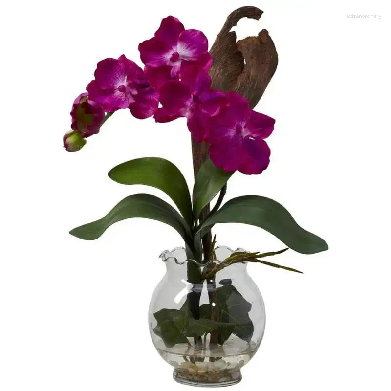 Vases Vanda Silk Flower Arrangement avec Vase Vase Flued Beauty Home Decor Beege Beed Small Glass Table Table Decoration Articles FL