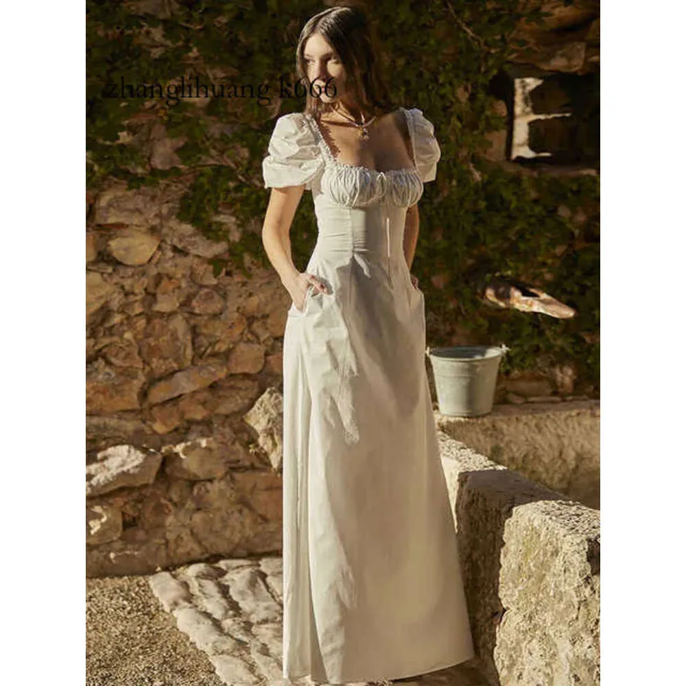 シックなエレガントと2024素敵な短いパフスリーブマキシドレスプロムパーティーガウン衣装女性2024 ESのための夏の長い白いドレス