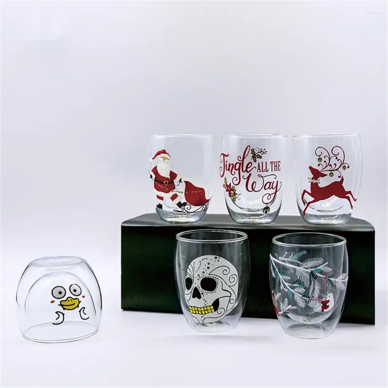 Wijnglazen Europa Hand schilderen Glas Cup Dubbele stengelloze warmte isolatie Water Bier Creatieve thuisbar Party Bruiloft Geschenken