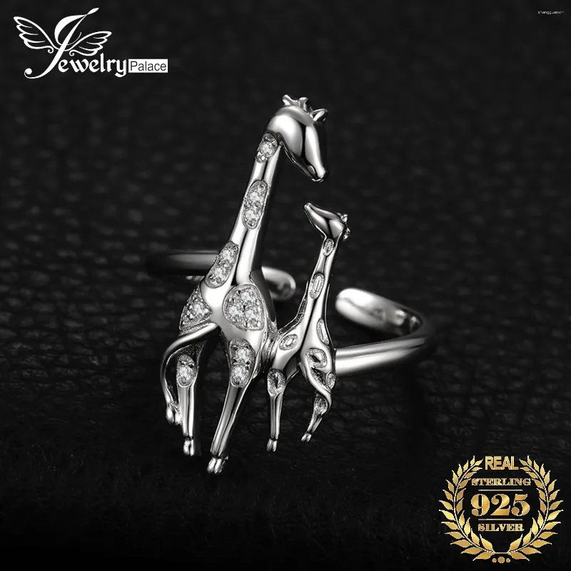 Cluster Rings Jewelrypalace Cubic Zirconia Mother Daughter Giraffe 925 Sterling Silver Justerbar öppen manschett Wrap Thumb Finger för kvinnor