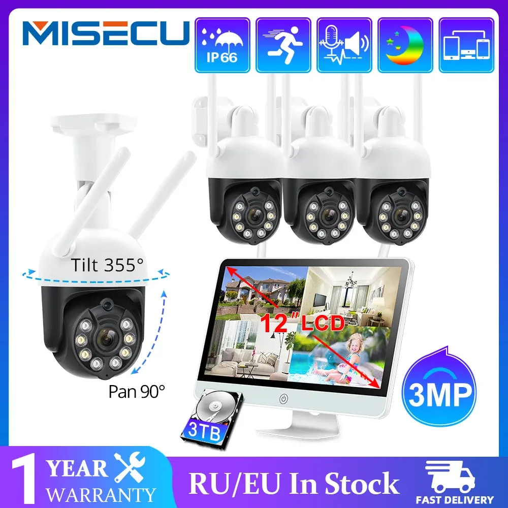 Système MISECU Moniteur 12 pouces CCTV Système WiFi Système bidirectionnel AUDIO IMPHERPORT PTZ WIFI IP Sécurité Camera 3MP 8CH NVR VIDEO SUBRIELLANCE