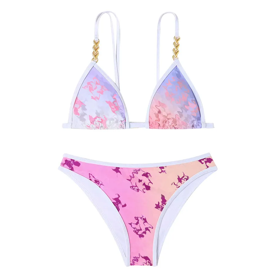 Neue Klassiker Designer V Brand Bikini Frauen rosa weiße Schnürbikinis zweiteilige zweiköpfige Badeanzüge Klassische Buchstaben Badebekleidung Strand Luxusbadanzüge