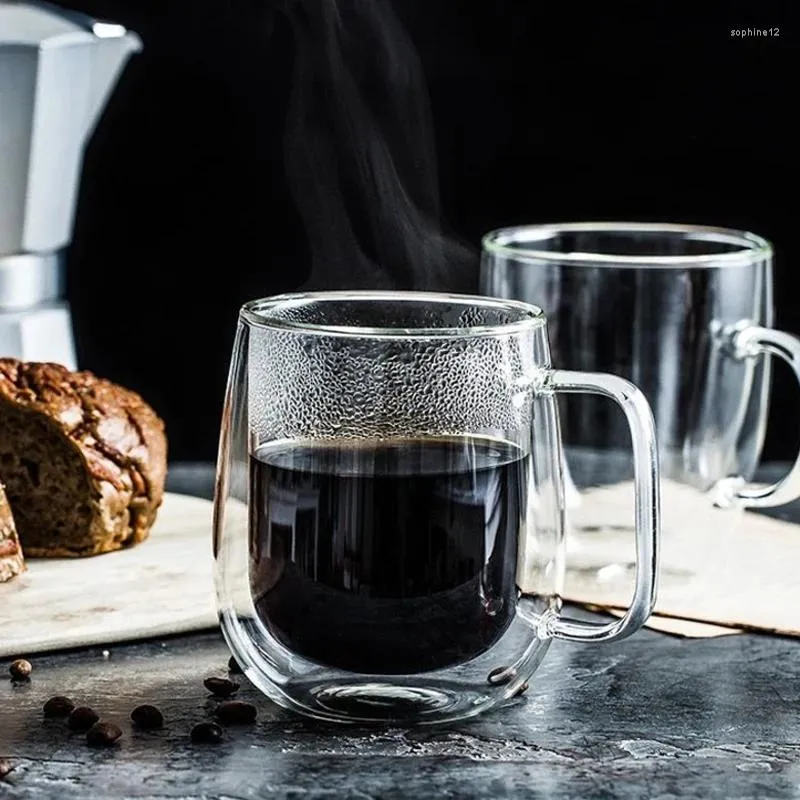 Wine Glasses Double Coffee Mugs With Handle Drinking Insulation Wall Glass Tea Cup Creative Gift Drinkware Milk Mug
