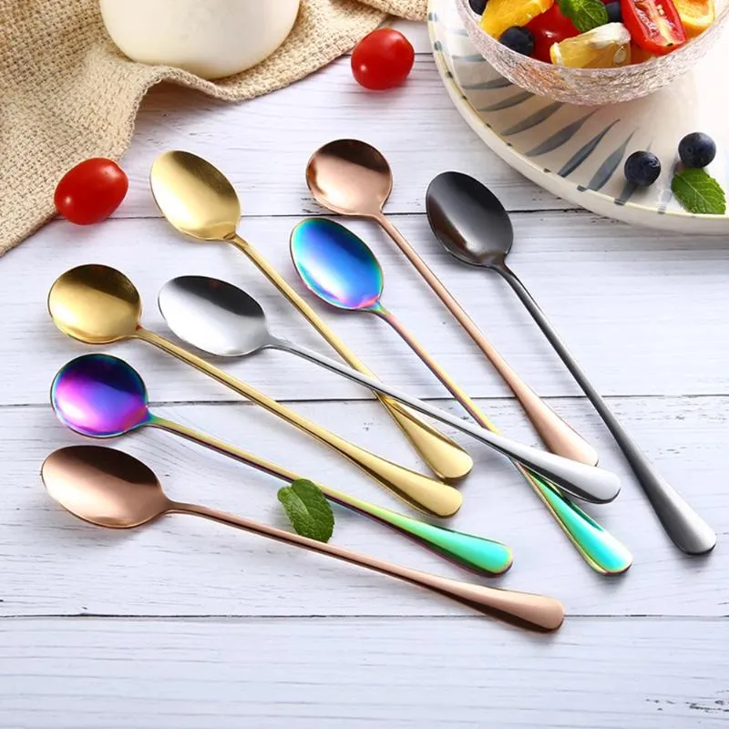 Coffee Scoops 5pcs / Set Spoon Steel en acier inoxydable Mélangez long Mélangez Fruit Ice Ice Crème TEA TOL BUISINE TOL CUIE