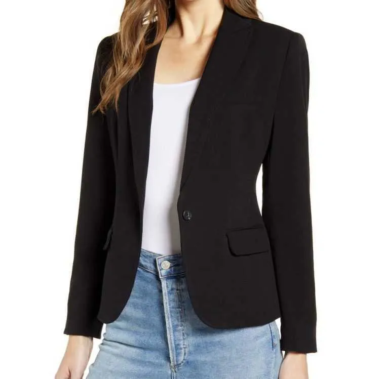 École de bureau à vente chaude personnalisée Business Formal Classic Lady Black Cold Notched Collar Slim Fit Blazers pour les femmes