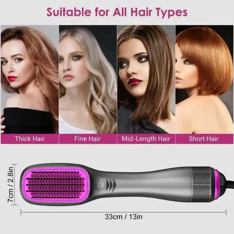 2024 Brosse de sèche-cheveux 3 en 1 pinceaux à air chaud 1200 W puissant en céramique Tourmaline Hair à lisseur pour tous les types de cheveux Brosse de sèche-linge électrique pour les cheveux bouclés