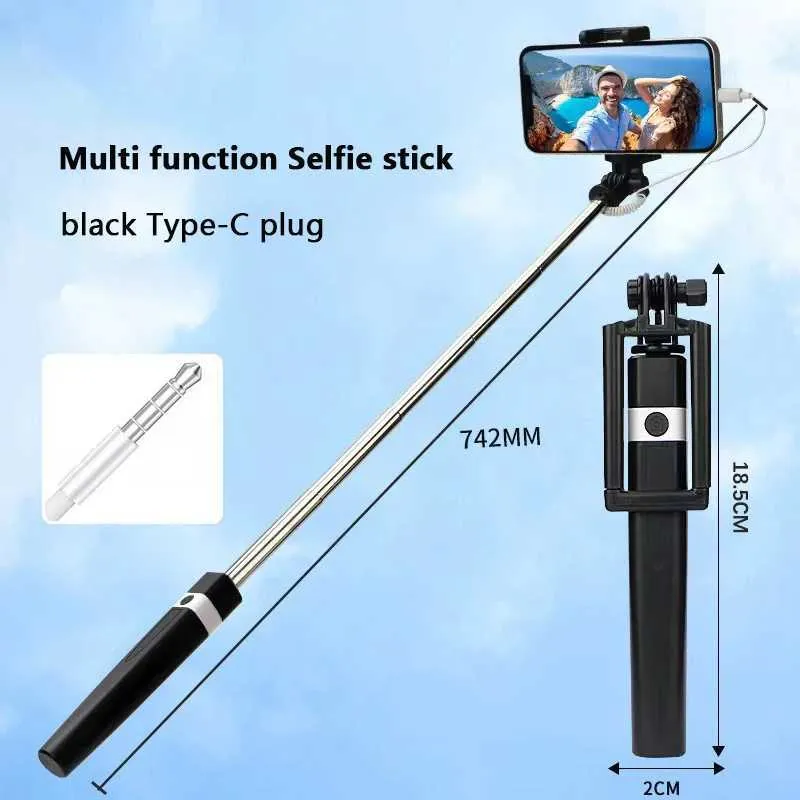 Mini pulsante mobile con impugnatura in plastica e monopiede in filo, universale, portatile, selfie stick adatto per telefoni cellulari da 8,5 a 74 cm_voghion.com