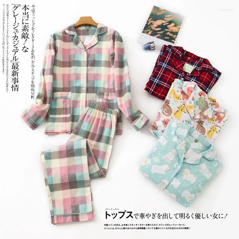 Home Clothing Cotton Flannel Trouser Pajamas Suit For Wear Simple Printed Loose Autumn And Winter Long Sleeve Pant Pyjamas Women Sets