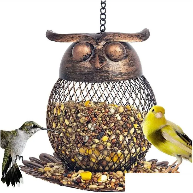 Other Bird Supplies Feeding Metal Owl Hummingbird Feeders For Outdoors Hanging Iron Wild Feeder Parrot Parakeets Accessories Backyar Dhwnd