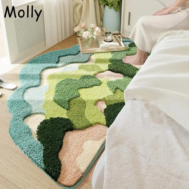 Carpets Green Moss Bath Rug Water Absorbent Polyester Bathroom Mats Tufting Plush Soft Non-slip Entrance Doormat Shower Carpet Foot Pad