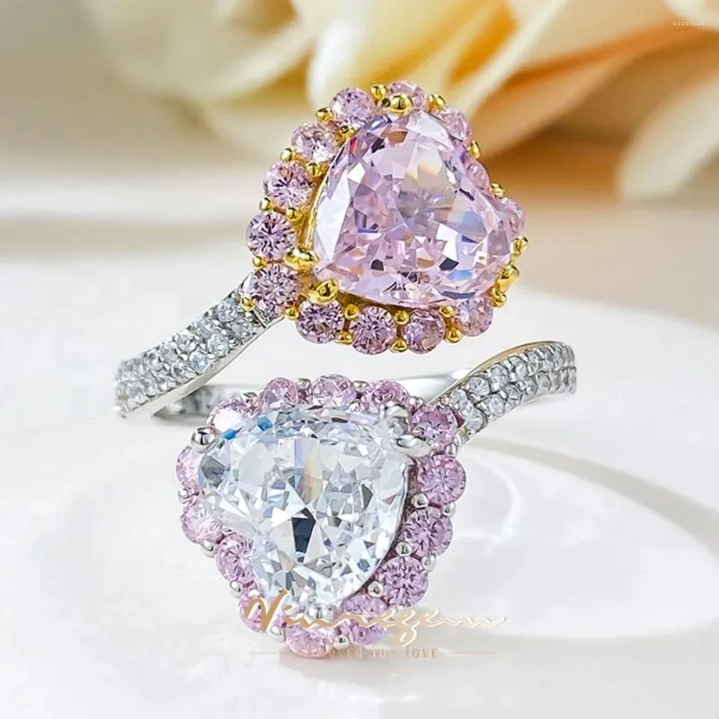 Cluster -Ringe Vinregem Romantic Heart Cut Labor geschaffen Sapphire Edelstein 925 Sterling Silber Open Ring für Frauen Hochzeit Schmuck Großhandel Großhandel